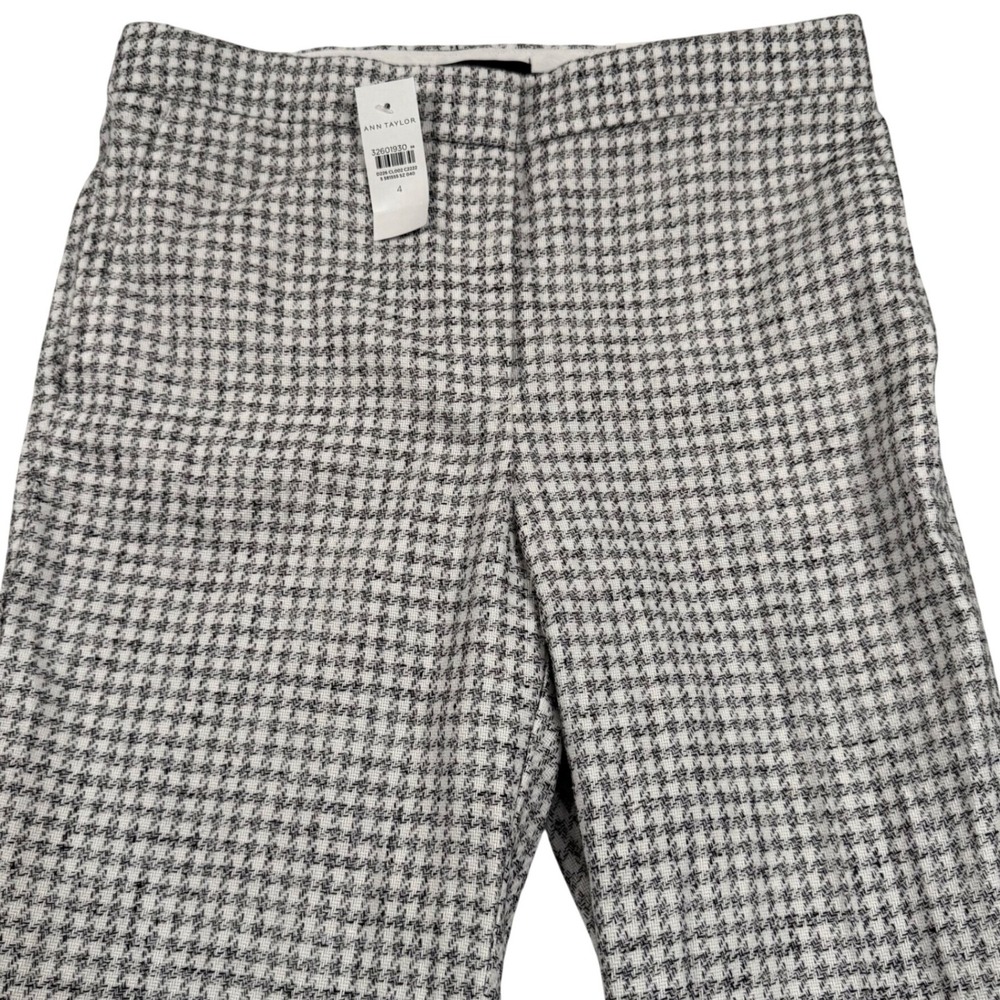 Ann Taylor The Ankle Pants Womens 4 Gray White Houndstooth High Rise Slim New
